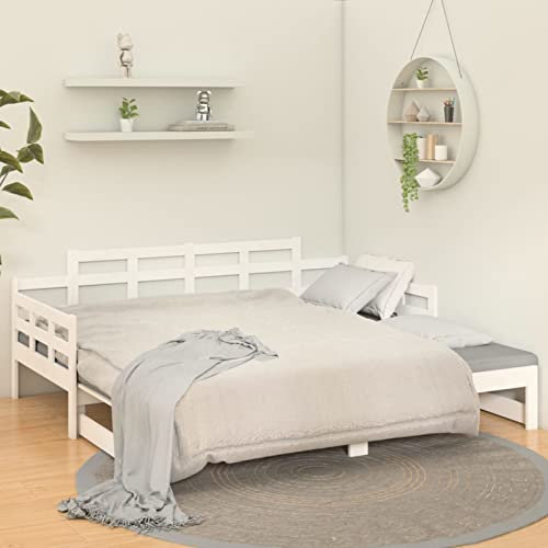 IKAYAA Sofá Cama Extraíble 3 Plazas Cama Divan Sofá Cama Matrimonio de Madera Estructura de Sofá Cama 2X(90x200) cm Blanco