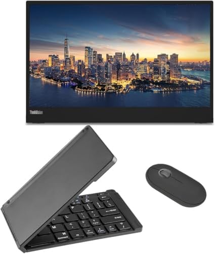 Lenovo ThinkVision M15 15.6” FHD 1080p Portable Travel Monitor Bundle with USB Type-C, Black Matte Bluetooth Folding Wireless Keyboard, and Black Pebble M350 Bluetooth Wireless Mouse