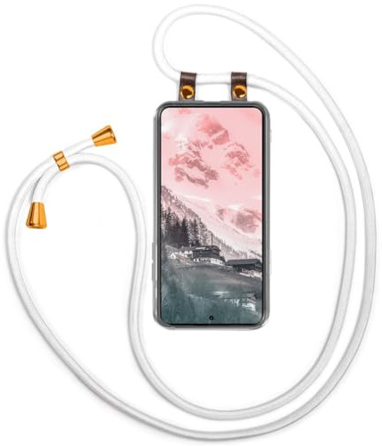 moex Handykette für Xiaomi 14T Hülle mit Band abnehmbar, Handyhülle mit Kette zum Umhängen, Handyband 155 cm lang Stoff Kordel Umhängehülle, Handy Umhängeband, Weiß