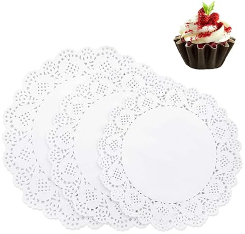 UYVPAER 150 Stück Spitzenpapier Für Kuchen Rundes Tortenspitze Küche Backpapier Weißes Papierdeckchen Tischset Papier Für Hochzeit Geburtstag Party Kuchen Pappteller(3 Größen)