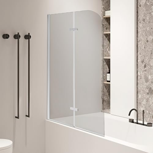 Eikuavons Faltbare Duschwand für Badewanne 100x140cm, 2 teilige Glas Duschtrennwand aus 6mm Sicherheitsglas (ESG), Badewannenaufsatz, Silber Transparent