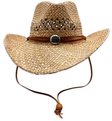 Luna Roy Sombrero Cowboy, Vaquero de Paja, Estilo Country con Banda de Cuero y chapita Decorativa