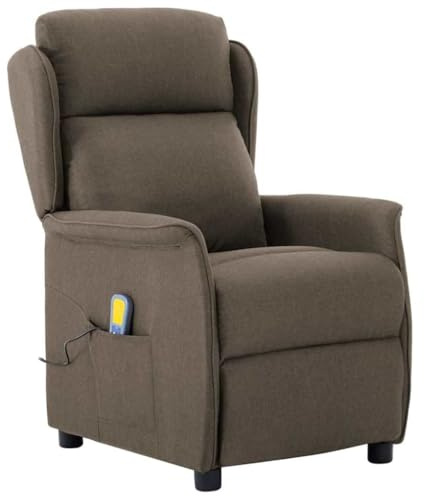 vidaXL Massage Chair with Cushion Taupe 67.5 x 93.5 x 101.5 cm Fabric, Elegant Reclining Chair, Contemporary Massage Seating, USB Powered, Ergonomic Design for Ultimate Comfort and Relaxation