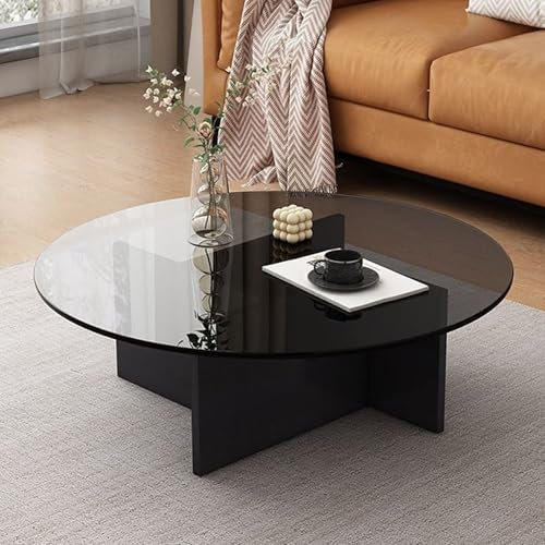 Mesa de centro redonda de cristal, pieza de acento moderna para sala de estar, dormitorio, patio o estudio