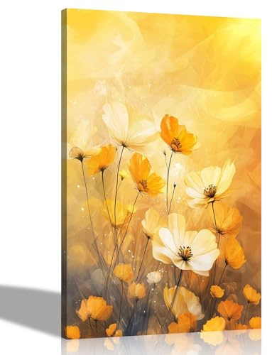 Artley Prints - Orange Abstract Summer FlowersCanvas Prints Framed Wall Art Flower Pictures Home Office Hanging 76 x 50cm (30 x 20 inches)