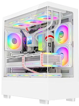 ASC Gaming PC Tower, AMD Ryzen 5 5500, 16GB RAM, 1TB+256GB SSD, RTX4060 8GB Graphics, Windows 11, White RGB 9 Fan Glass Gaming Case