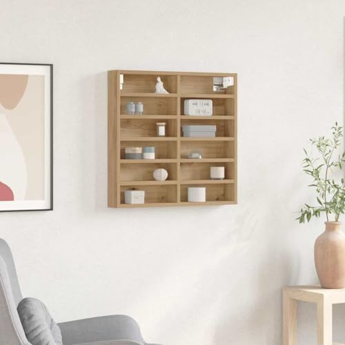 QUAHEAS Vitrine mit Regal Artisan-Eiche 60x8,5x58cm, Holzwerkstoff, Wandmontage, 16 Fächer, schwebende Wandregale für Wohnzimmer, Schlafzimmer, Büro