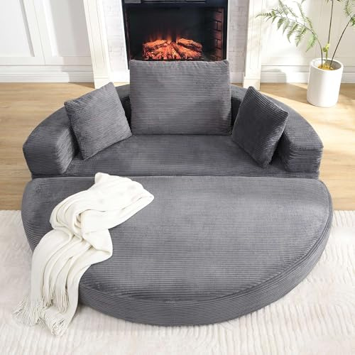 TUPOSTAR Klappbares Schlafsofa, Rundes Cord-Sofa, Mit 3 Bequemen Kissen, 2-In-1-Schlafsofa, FüR Wohnzimmer Und Wohnung, Keine Montage Erforderlich