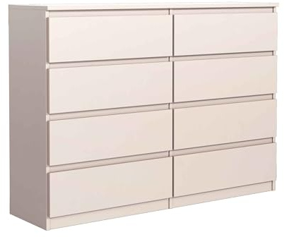 Masseno Kommode NUDO 138,5 cm Sideboard mit 8 Schubladen und Türen für Wohnzimmer Schlafzimmer Modern 138,5x39x101,5 cm Kaschmir/Kaschmir