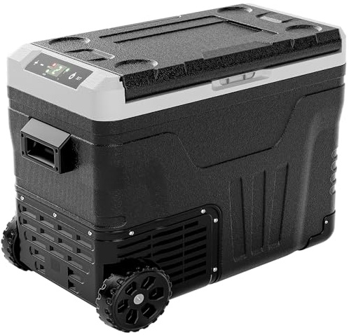 EUHOMY 50L Car Fridge,12V Compressor Fridge -20℃~20℃, Portable Camping Fridge 12/24V DC, 220-240V AC with APP control, Cooler with Wheels for Camping, RV, Travel, Fishing, Outdoor