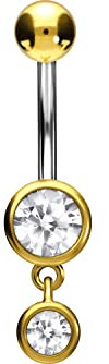 PIERCINGLINE Bauchnabelpiercing Titan 2 Kristalle 925er Silber Piercing Bananabell Banane Goldfarben