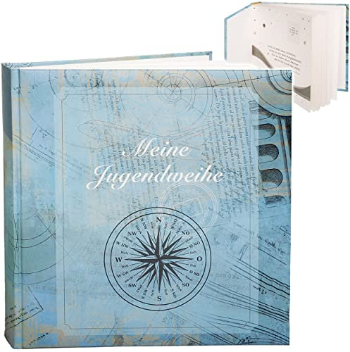 Fotoalbum/Jugendweihealbum/Erinnerungsalbum - Meine Jugendweihe - Traveler blau - Gebunden - blanko weiß - 60 Seiten - für bis zu 180 Bilder zum E..