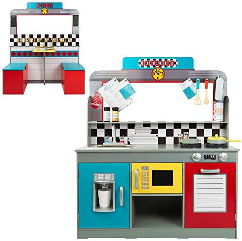 WOOMAX Cocina de Juguete con luz y Sonido, Cocinita de Madera Infantil, Bar Retro, Medidas 90,2x58,4x104,1cm, Juguete para niños y niñas (85287)
