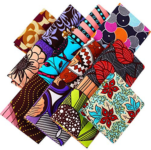 12 Stück Afrikanischer Muster Stoff Fat Quarters Stoff Afrikanischer Stoff Meterware für Nähen Mundschutz Machen, Basteln Projekte und DIY Patchwork, 19,5 x 15,7 Zoll/ 50 x 40 cm