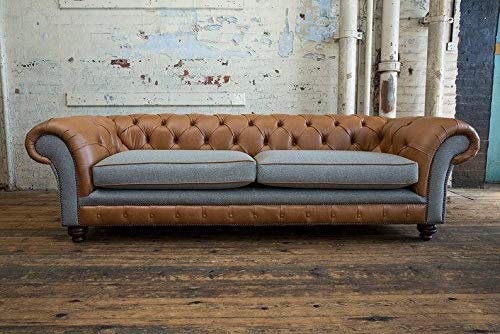 jvmoebel XXL Big Sofa 4 Sitzer Couch Chesterfield Polster Sitz Garnitur Leder Textil Grau