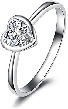 Daesar Frauen Ringe 750 Weißgold, Trauring Weißgold Verlobungsring 0.3ct Herz Diamant Ring Solitär Gr. 50 (15.9)
