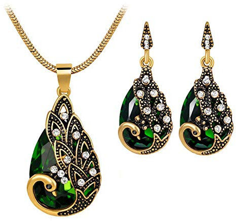 Frauen Edelsteine ??Pfau Anhänger Ohrringe Halskette Vintage Hochzeit Schmuck Set kostengünstig und langlebig