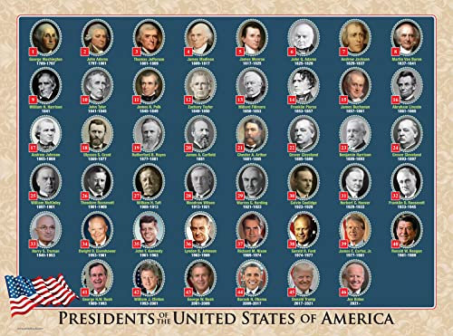 UNCLE WU Poster für Kinder/Erwachsene, Motiv: USA-Präsidenten, Heimdekoration, doppelseitig, laminiert, Präsidententententen-Diagramm für Zuhause, 45,7 x 61 cm, wasserdicht