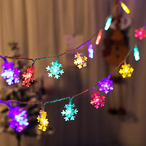 yumcute Schneeflocken-Lichterkette, 6 m, 40 Stück, batteriebetrieben, Schneeflocken-Lichterkette, zwei Modi, glänzende Dekoration für Weihnachten, Hochzeit