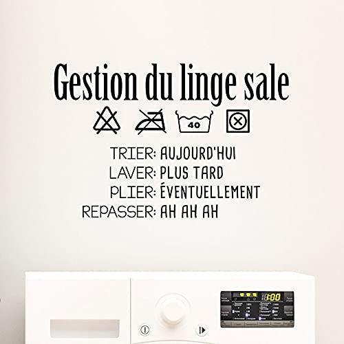 WJHGA Sticker mural français vêtements sales gestion toilette buanderie ligne de lavage et de séchage citation fleur décoration de la maison-56x37cm