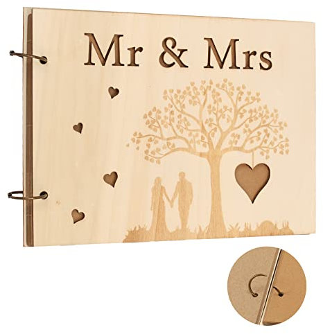 TAROME Wooden Wedding Guestbook Mr & Mrs Message Rustic Registry Guestbook Sign in Wedding Registry Guestbook for Wedding Reception Engagement Anniversary Birthday Keepsake Gift