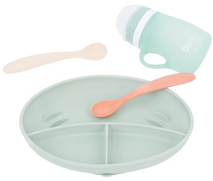 Babymoov Coffret repas 24-36 mois 4 pièces GROW'ISY - 1 gourde + 2 cuillères ergonomiques + 1 assiette compartimentée - Co-créé avec un ergothérapeute