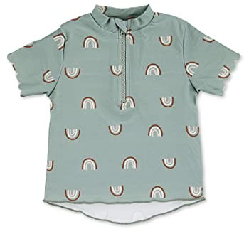 Sterntaler Badeshirt kurzarm Regenbogen Print - UV-Schutz 50+ Schwimmshirt mit Stehkragen - Mädchen UV Shirt mit Frontreißverschluss und Kinnschutz - Baby Badebekleidung, steingrün, Größe 80