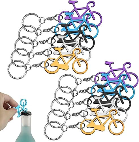 Norhogo 10 Stück Fahrrad Schlüsselanhänger Flaschenöffner, Aluminiumlegierung Bierflaschenöffner Schlüsselring mit Schlüsselanhänger für Party, Hochzeiten, Bars (zufällige Farbe)