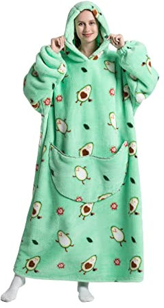 Verlängert Übergroße Hoodie Decke,Kuscheldecke mit Ärmeln und Taschen,Superweiche und Warme Flanell TV Decke mit Kapuze