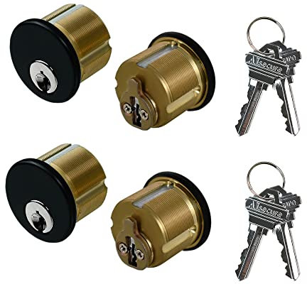 AIsecure Cylindre à mortaiser en laiton avec 2 clés de clavette SC standard, serrure de porte commerciale à clés identiques, remplacement de serrure pour porte en aluminium, noir (2 ensembles)
