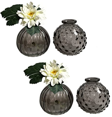 itsisa Glasvase Jive, Vase Smoke, H: 8,5 cm (4er Set) - kleine Vasen, Blumenvase, Tischdekoration, Deko Hochzeit