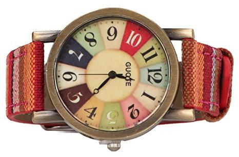 CHICIRIS Hippie-Uhr, Mehrfarbig, Böhmischer Stil, Messing, PU-Leder, Knopfbatterie, Damenuhr Zum Verschenken von Geburtstagsfeiern (Rot)