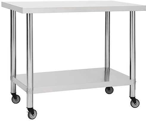 'vidaXL Stainless Steel Kitchen Work Table with Wheels - Portable Commercial Kitchen Prep Table - Ideal for Restaurant, School, Food Service, 100x45x85 cm