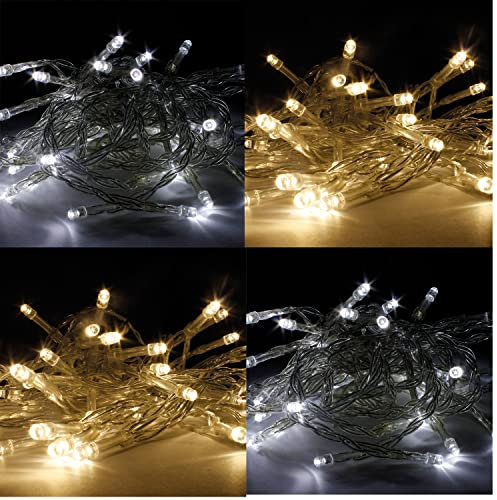 INDA-Exclusiv 10/20/30/50er LED Lichterkette Batterie Party Beleuchtung transparentes Kabel mit Timerfunktion für Innen und Außen, Farben:Kaltweiß, LED Lichterbaum/Kette:50 LED