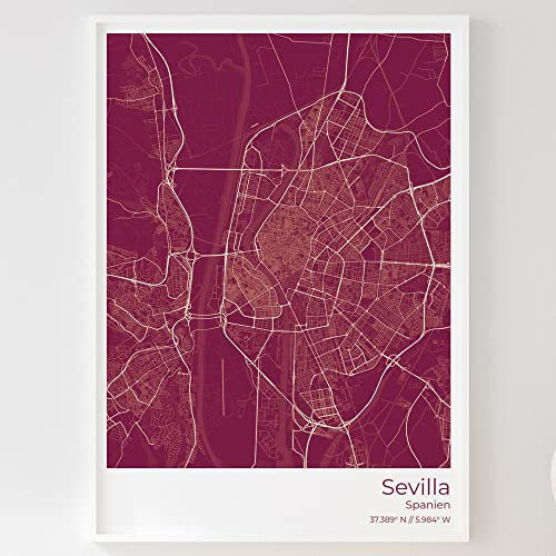 Mapdify Sevilla Stadtposter, dein Lieblingsort als Wandposter, Karte deiner Stadt, City Poster