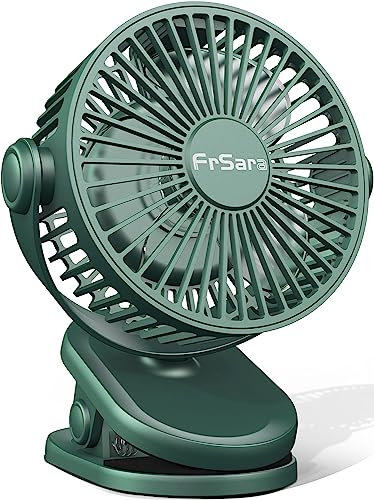 FrSara Portable Clip on Fan Battery Operated, 3 Speed Quiet Rechargeable Mini Table Fan, Quiet, high air volume, 360 degree free rotation, Mini Desk Fan, Stroller Fan