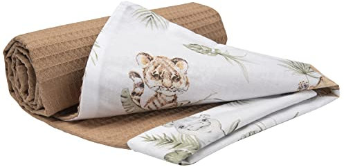 Medi Partners Babydecke Baby Decke Neugeborenen - Kuscheldecke Geschenk Babydecken 75x100cm für Kleinkinder Mädchen Krabbeldecke Kinderbett Kinderwagen 100% Baumwolle (Safari mit Grauer Waffel)