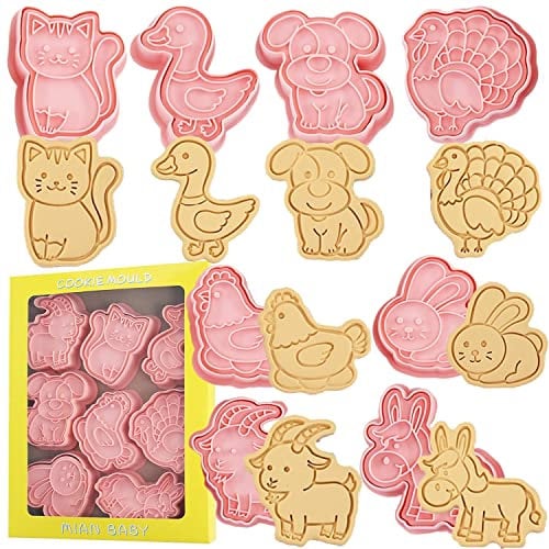 Juego de 8 cortadores de galletas de plástico con diseño de animales de granja, molde de galletas divertido con temática de animales de granja, juego de hornear de cocina (tipo B)