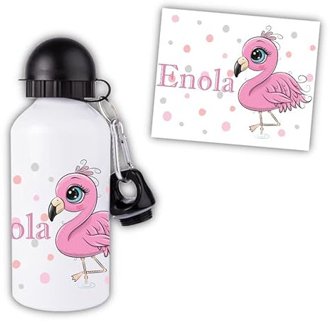 Gourde ou bouteille enfant - Personnalisable avec prénom - 500mL (Flamant rose)