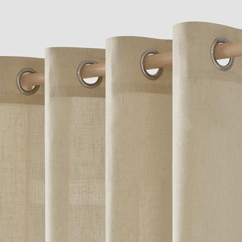 MIULEE Gardinen Vorhänge Schlafzimmer Vorhang Beige Gardine Wohnzimmer Leinenoptik Gardinen mit Ösen Fenster Halbtransparent Vorhang Modern Innen Balkontür Küche Vorhänge 140 x 260 cm