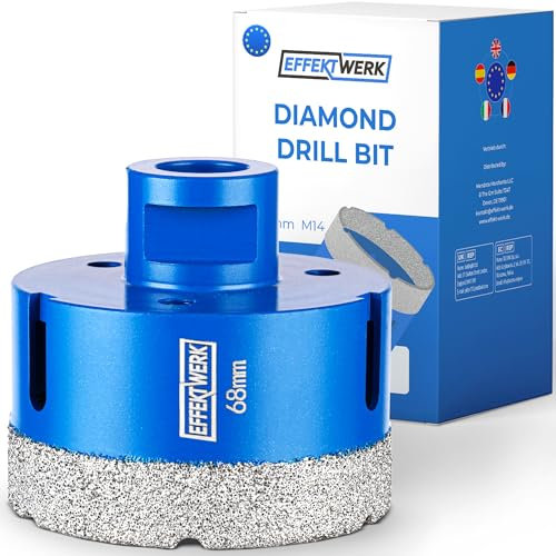 EffektWerk Foret pour carrelage de maçonnerie (68 mm), foret diamant avec tige M14, scie cloche diamant pour carrelage dur, granit, céramique et grès cérame