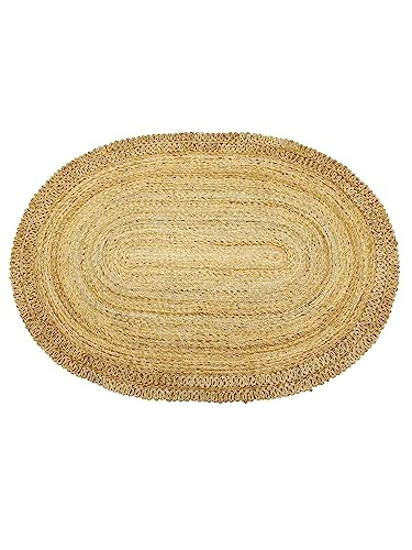 carpetfine Juteteppich Luca Oval Naturfarbe Beige 120x170 cm handgewebt aus Jute | Moderner Naturteppich Uni im Boho - Style Teppich Oval für Wohnzimmer, Schlafzimmer und Küche