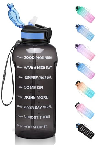 ETDW Gourde avec paille, 1,5 l, en Tritan sans BPA, 1500 l, avec marqueurs de temps, anti-fuite, pour camping, salle de sport, pique-nique, noire