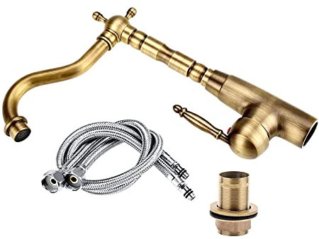 Mitigeur Doree Cuisine, Robinet D'évier Vintage Doré En Laiton Massif, Robinet Mitigeur à Tube Chaud Et Froid, Robinet Thermostatique De Style Antique, Robinet De Cuisine, Salle De Bain, Lavabo, Ensem