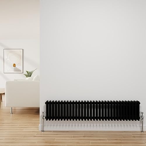 NRG Traditional Radiator Black Cast Iron 3 Column Horizontal Central Heating Bathroom Radiators 300x1462mm