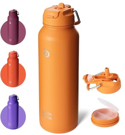 BOTTLE BOTTLE Insulated Water Bottle with Straw 1180ml(40oz) Sports Stainless Steel Water Bottles with Handle Lid Outdoors Drink Flask for Pills (orange)