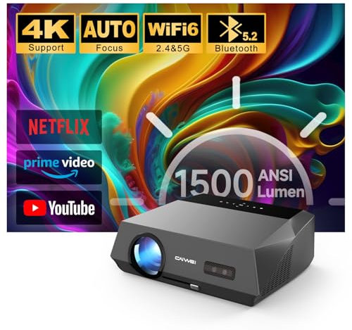 4K Auto Focus Daylight Projector Built in Apps,Smart Android TV Movie Gaming Projectors WiFi 6 Bluetooth NFC Indoor Outdoor Home Theater 4K HDR HDMI ARC Ceiling Bright 1800ANSI High Lumen Daytime Use
