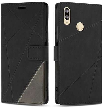 SONWO Handyhülle für Huawei P20 Lite Hülle, Premium PU Leder Handyhülle Wallet Silikon Schutzhülle Klapphülle für Huawei P20 Lite, Schwarz