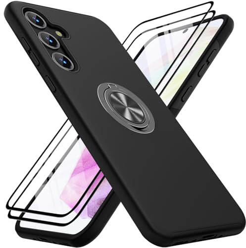 KOVASIA für Samsung Galaxy A35 5G Hülle mit 2 Stück Panzer Schutz Glas, Stoßfest Dünne Kratzfest Magnetischer Ständer Schutzhülle handyhülle für Samsung A35 5g,Schwarz