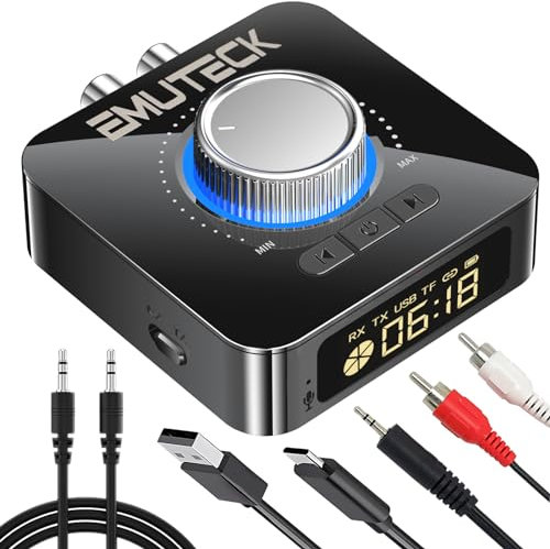 EMUTECK Bluetooth Audio Transmitter Receiver, 5-in-1 Bluetooth 5.0 Adapter for TV/Car/Boat/PC/Home Stereo/Speaker/Headset/Boombox, Support 3.5mm AUX/RCA/USB Flash Driver/Micro SD Card MP3 Playback